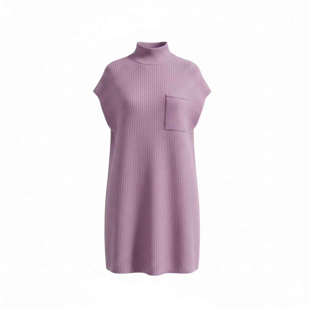 NWOT Zenana Mock Neck Short Sleeve Sweater Dress with Pocket in Lavender - Picture 2 of 5